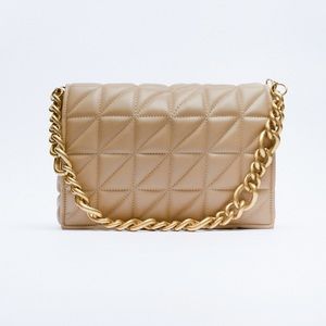 Zara Quilted Chain Strap Shoulder bag Tan Color Size Small